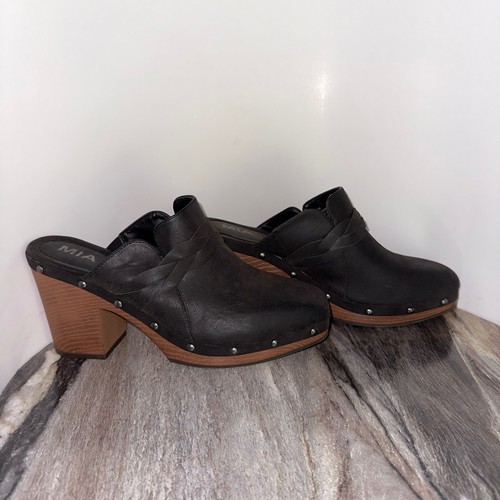 Mia Women's Size 8.5 Black Faux Leather Clog Mule Slides - Picture 10 of 14