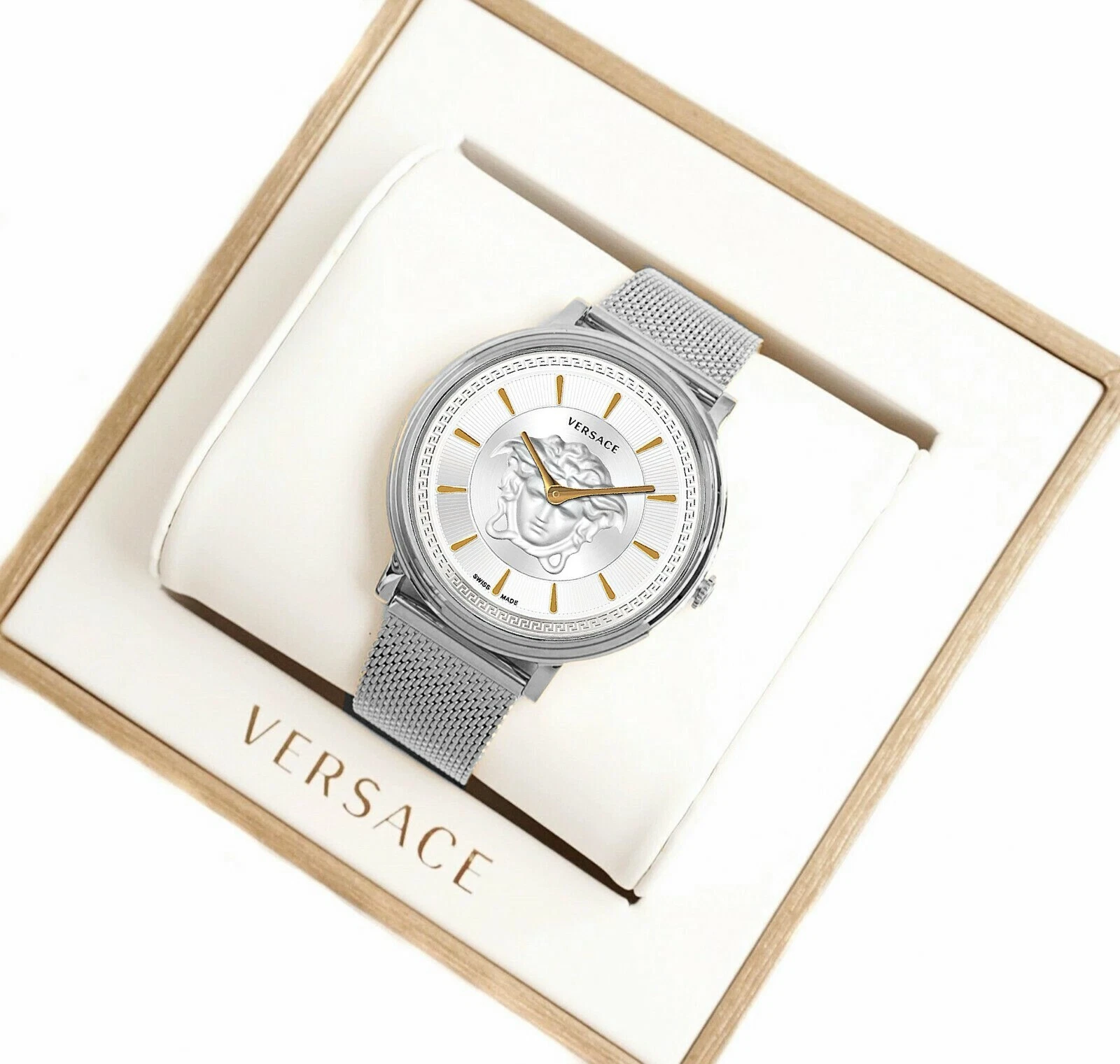 Versace orologio da donna orologio da polso VE8102019 V CIRCLE IP argento SWISS MADE nuovo