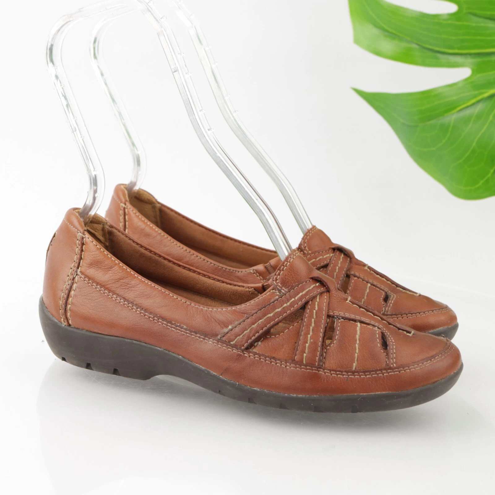 Mocassini piatti Clarks donna Ordell Ava taglia 7 5 marrone chiaro scarpe in pelle