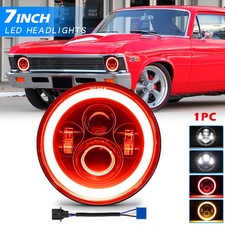 Fit Chevrolet Nova 1969-1979 7 Inch Round Led Headlights Red Halo Angel Eyes