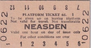 London Underground Railway PLATFORM Ticket NEASDEN 0622
