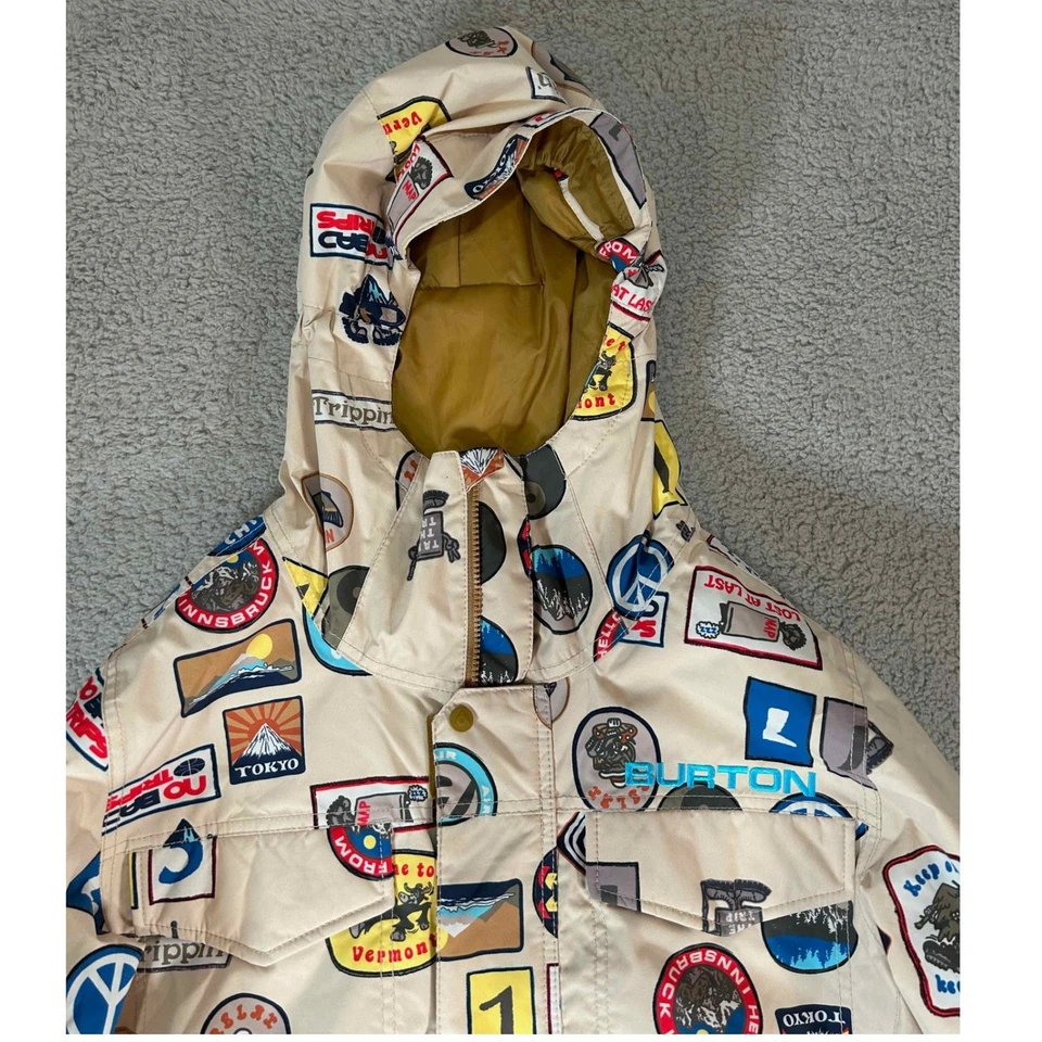 Burton 滑雪板夹克印花补丁连帽冬季外套 L 大号 — 第 2/4 张图片