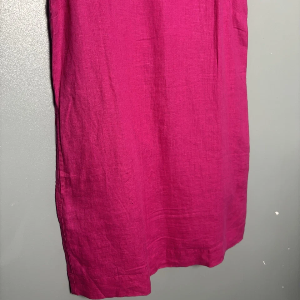 NUEVO CON ETIQUETAS J. Vestido recto doble botón trasero Beauchamps 100 % lino rosa J2466 talla pequeña Foto 4 de 4