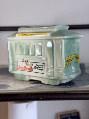 Jim Beam Green Ceramic Trolley Decanter 4/5 Quart Collectible Cork Stopper
