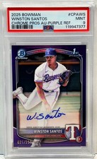 2025 Bowman Chrome Winston Santos RC Refractor /250 PSA 9 Mint On-Card Auto P