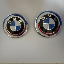 2pc Set For Bmw 50th Anniversary Front Hood Rear Trunk 82mm 74mm Badge Emblem