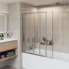 Chrome 1200x1400 5 Fold Folding Shower Bath Screen 180 Pivot 4mm Glass Panel