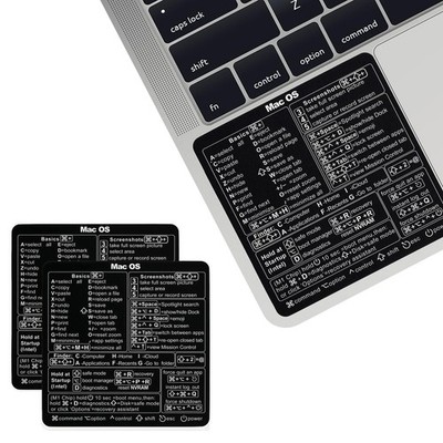 Mac OS Shortcut Stickers (2-Pack)   MacBook Keyboard Cheat Sheet for Black