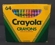 Vintage Box 64 Crayola Crayons 1990 Built-in Sharpener Retired Colors UNUSED