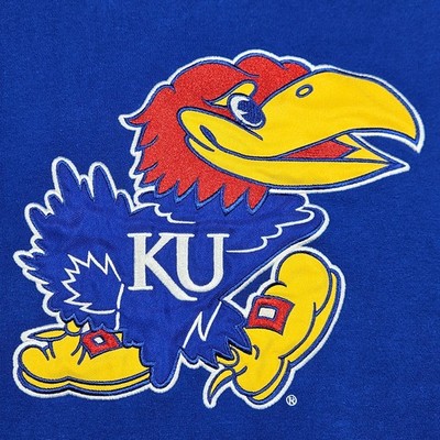 University of Kansas M Hoodie Blue Embroidered Jayhawk Logo Kangaroo Pocket READ