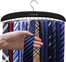 Premium Wood Sturdy Quality Tie Hanger, 24 Non Slip Metal Hooks, 360 Swivel...