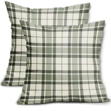 Aytipun Sage Green Plaid Pillow Covers 16x16 Set of 2 Grey Cream Buffalo