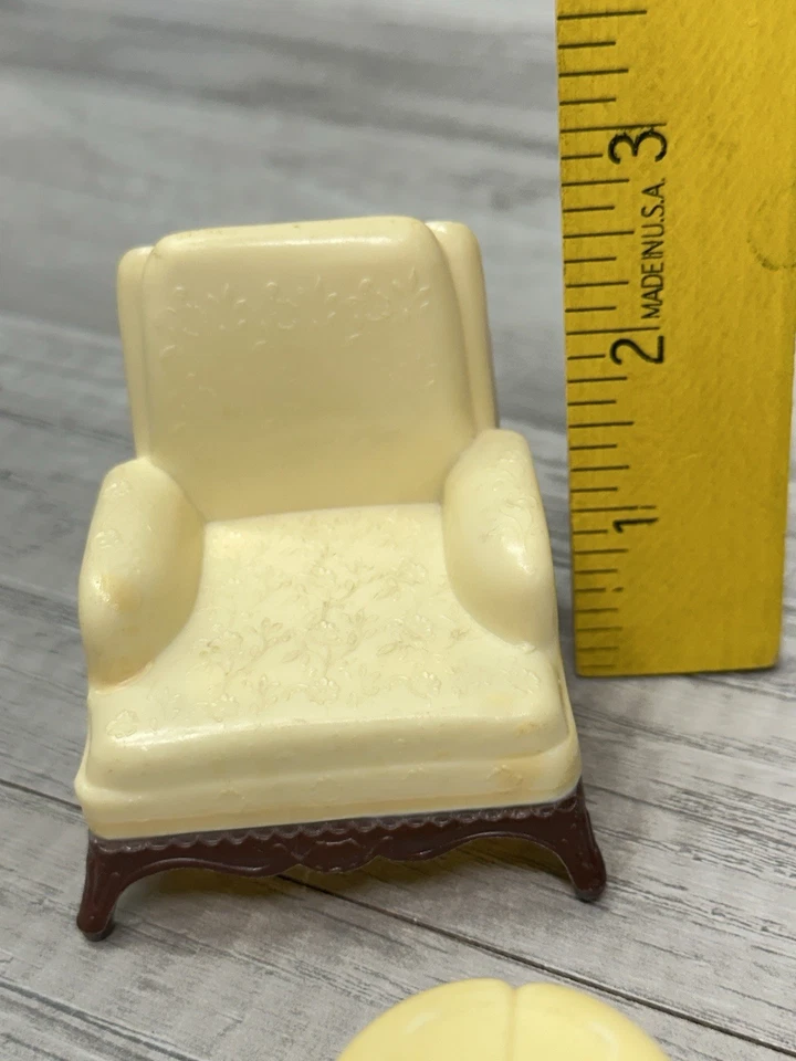 Sillón vintage casa de muñecas miniatura muebles silla plástico azul blanco Foto 2 de 4