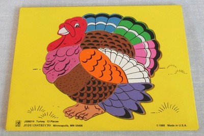 VINTAGE  JUDY INSTRUCTO 13 PIECE TURKEY WOOD BOARD PUZZLE J506014 FROM 1988 USA