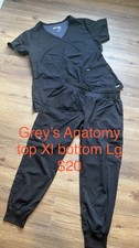 Grey's Anatomy Black Scrub Set Xl Top Lg Jogger Pant