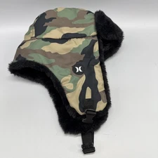 MENS HURLEY CAMOUFLAGE FAUX FUR LINED TRAPPER HAT CAP SIZE S-M Camo Winter Hat