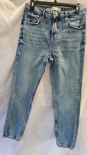 Zara Straight Jeans Womens 6 Blue Denim Light Wash High Rise Button Fly Casual - Picture 2 of 11