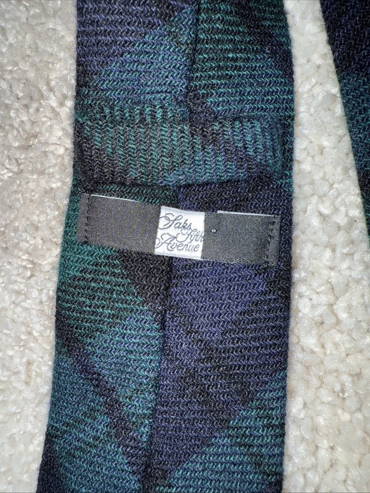 Corbata de cachemir a cuadros para hombre Saks Fifth Avenue azul verde a cuadros Foto 3 de 3