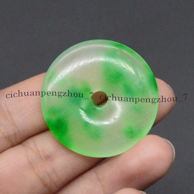 Vintage Natural Green Jade Gemstones Coin Circle Donut Pendant Lucky Amulet 35mm