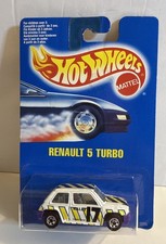 Hot Wheels Renault 5 Turbo White w Purple Base & BWs 1990 Blue Card Nip READ