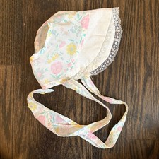 Baby Bonnet Hat Floral Lace Trim Ties