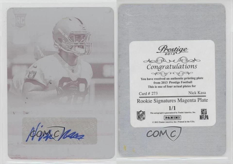 2013 Prestige Printing Plate Magenta Signatures 1/1 Nick Kasa Rookie Auto RC 3z8 - Image 3 of 3