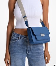 Michael Kors Bradshaw Medium Leather Pocket Messenger Bag Galaxy Blue Crossbody