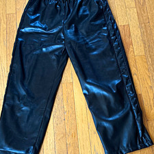 Women's Black Faux Leather Straight Leg Pants L 32in Waist Elastic Waist