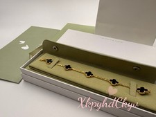 Authentic Van Cleef & Arpels Vintage Alhambra 5 Motifs Bracelet 18K Gold & Onyx