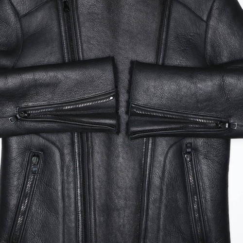 Used Balmain Homme Leather Riders Jacket Boa Fur Blouson Size 46 Black - Picture 10 of 10