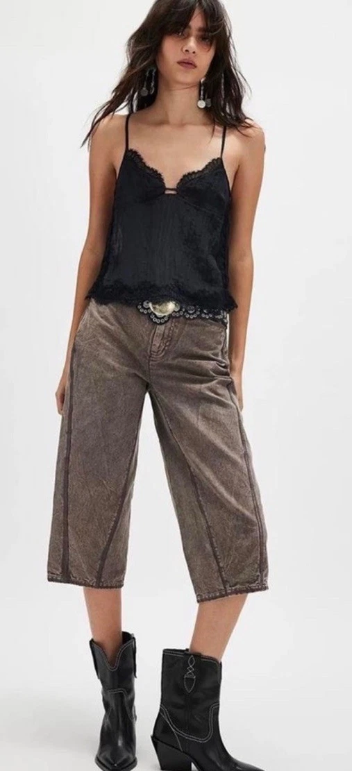 Free People Like That Tapered Capris Wild Mushroom Sz 12