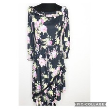 ASOS black pink purple floral ruffle trim dress NWT size 8