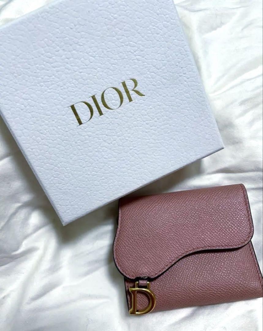 Dior Lotus Saddle Trifold Wallet Rose Pink Preowned with Box & Dust Bag