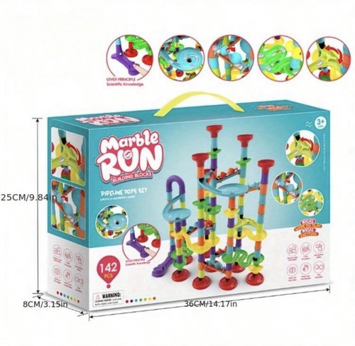 142PC Marble Run Toy Set – Educational Construction Maze Blocks with Marbles - Picture 7 of 10