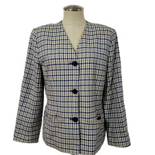 Pendleton 100 Virgin Wool Light Plaid Multiolor Collarless Blazer M/L USA Made