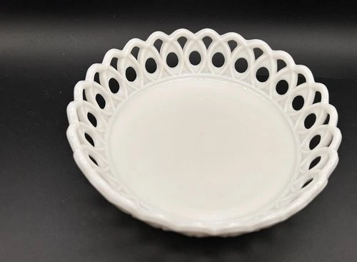 Milk Glass Lace Edged Bowl VINTAGE Medium Size