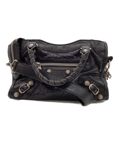 BALENCIAGA Classic Mini City Shoulder bag Black Leather From Japan