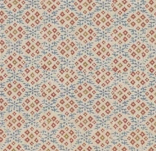 GP & J BAKER CURTAIN FABRIC DESIGN GRANTLY 3 METRES LINEN BLEND  INDIGO/RED