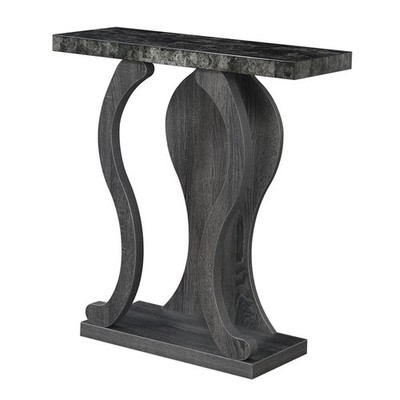 Pemberley Row MDF Weathered Gray Faux Marble Console Table Rectangular Bottom...