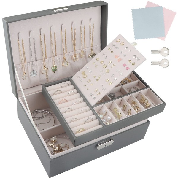 Damen SchmuckkäStchen Pu-Leder Organizer Schmuckaufbewahrung Mit Schloss-image