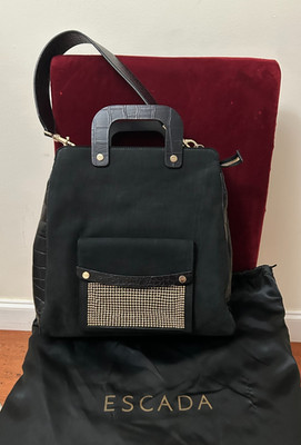 New Escada Black Croc Embossed Leather and Suede Convertible Tote Ret $1,450