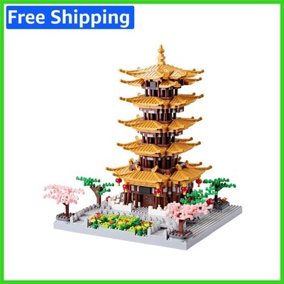 Complete Architecture Model Set: Yellow Crane Tower with Cherry Plant Features