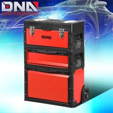 3-Tier Stackable Trolley Tool Box Storage Case Organize 19.5" x 28.5" x 12" Red