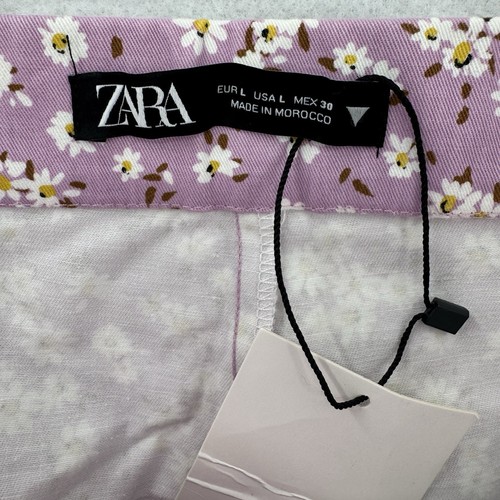 Zara Floral Pants Womens Large Pink Cropped Cotton Casual Spring NWT - Picture 3 of 8