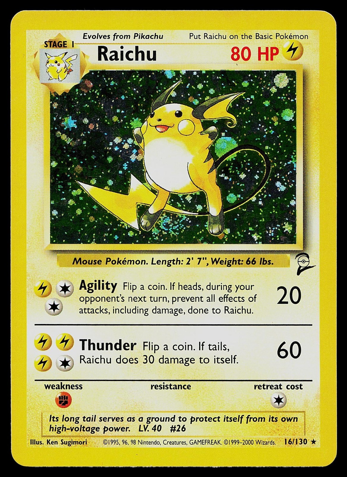 Pokemon Card - Raichu Base Set 2 16/130 Holo Rare