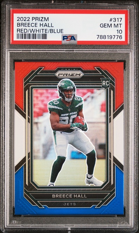 2022 Panini Prizm #317 Breece Hall Red White and Blue PSA 10