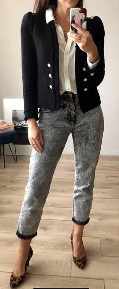 BNWT ZARA BLACK FRAY HEM BLAZER WITH CUFFS POPLIN BUTTONS GEMS JACKET TRINNY XL - Image 2 of 4
