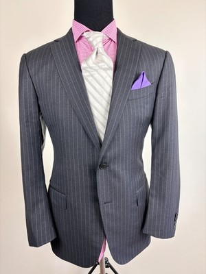 RECENT Ermenegildo ZEGNA Modern 2-Button Gray Windowpane Suit 42 R e52