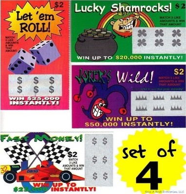 4 PHONY FAKE ALL WINNING SCRATCH OFF LOTTO LOTTERY TICKETS - Fun Gag Joke Prank