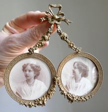 Cadre Photo double Rond médaillon miniature Style Louis XVI Bronze fin XIXe